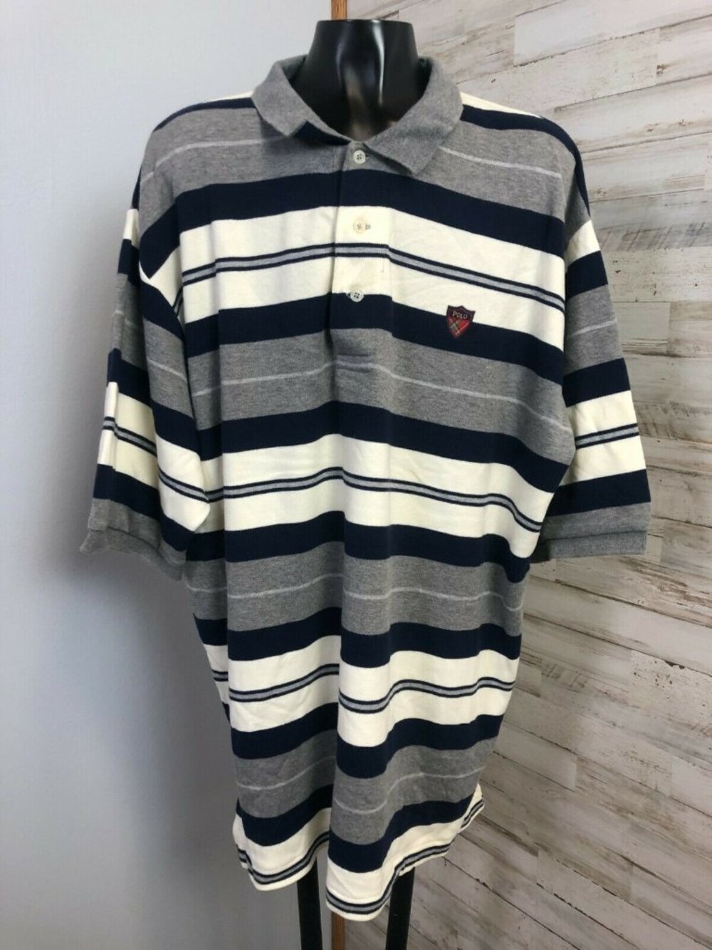 Ralph Lauren Polo Golf Men's Navy/Grey/Cream 100% Cotton Shirt XL Plaid Logo